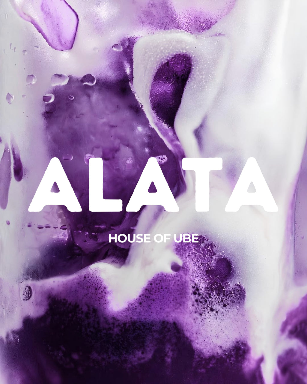 Album cover for 'ALATA' by 'HOUSE OF UBE', featuring an abstract purple and white fluid art background with bold white typography.